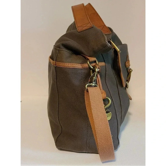 FOSSIL DUFFEL 1954 LONG LIVE VINTAGE LEATHER GREEN CANVAS MILITARY STYLE BAG LG - Picture 7 of 16